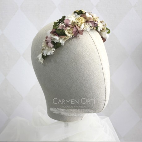 Tiara vintage de flores preservadas